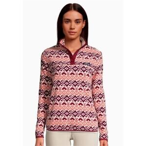 Lands' End Heritage Maroon Red & Purple Gorpcore Fleece Snap Neck Pullover